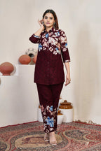 Sonakshi Women's Maroon Cotton Printed Straight Top & Bottom Set | Grocsy
