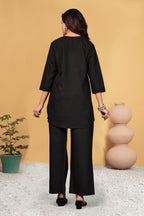 Sonakshi Women's Black Viscose Rayon Embroidered Straight Top & Bottom Set | Grocsy