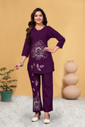 Sonakshi Women's Wine Viscose Rayon Embroidered Straight Top & Bottom Set | Grocsy