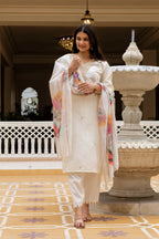 Sonakshi Women's White Viscose Chanderi Embroidered Kurta Set with Dupatta | Grocsy