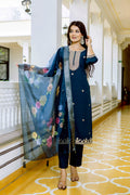 Sonakshi Women's Navy Blue Viscose Chanderi Embroidered Kurta Set with Dupatta | Grocsy