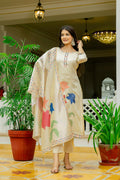 Sonakshi Women's Off White Viscose Assam Silk Embroidered Kurta Set with Dupatta | Grocsy