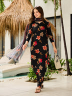 Sonakshi Women's Black Silk Blend Printed Kurta Set with Dupatta | Grocsy