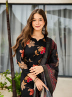 Sonakshi Women's Black Silk Blend Printed Kurta Set with Dupatta | Grocsy