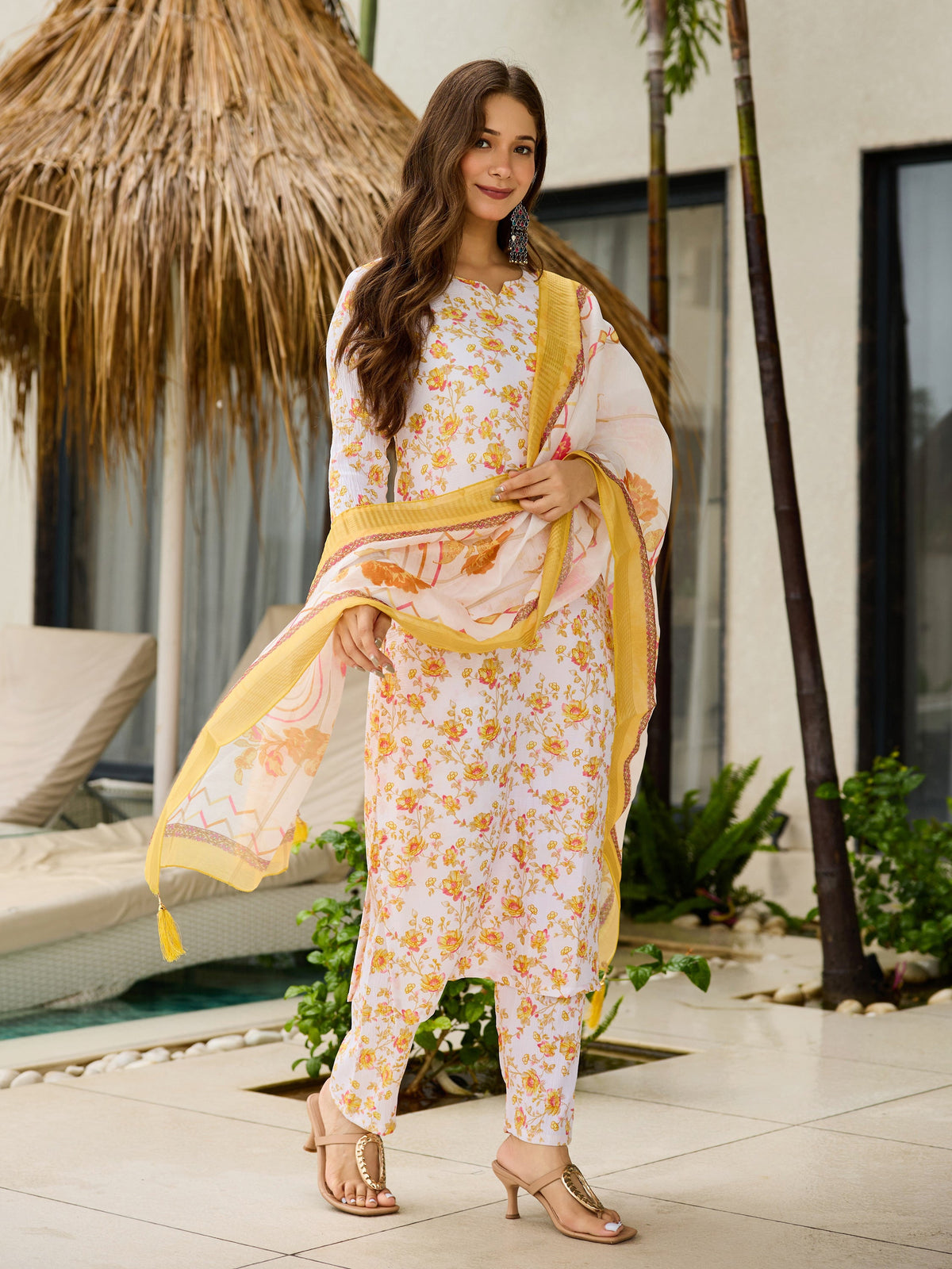 Sonakshi Women's Yellow Silk Blend Printed Kurta Set with Dupatta | Grocsy
