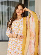 Sonakshi Women's Yellow Silk Blend Printed Kurta Set with Dupatta | Grocsy