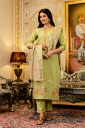 Sonakshi Women's Pista Viscose Shimmer Embroidered Kurta Set with Dupatta | Grocsy