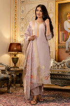 Sonakshi Women's Lavender Viscose Shimmer Embroidered Kurta Set with Dupatta | Grocsy