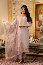 Sonakshi Women's Lavender Viscose Shimmer Embroidered Kurta Set with Dupatta | Grocsy