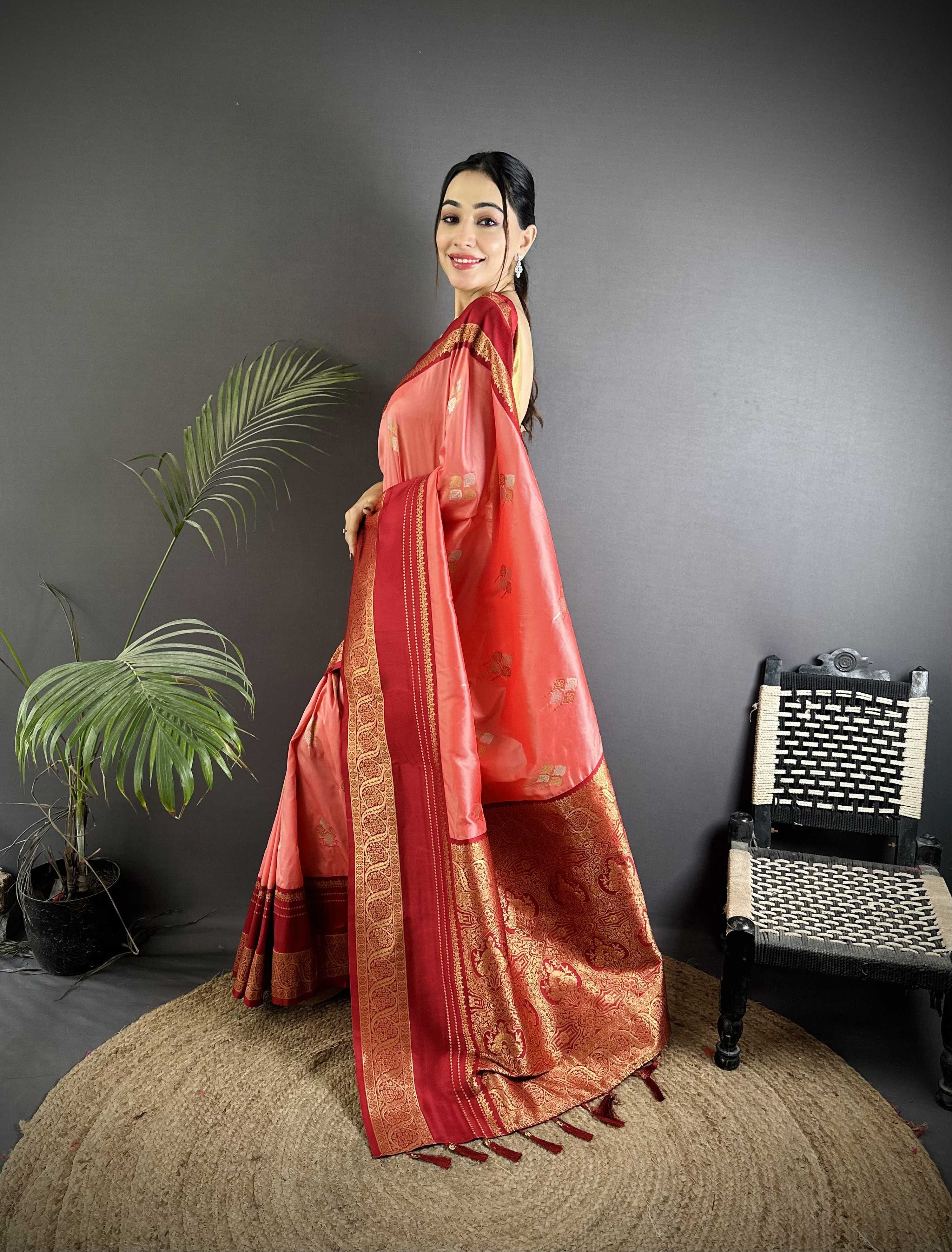 Sonakshi Women'S Gajri Premium Soft Silk Zari Woven Traditional Saree With Blouse | Grocsy