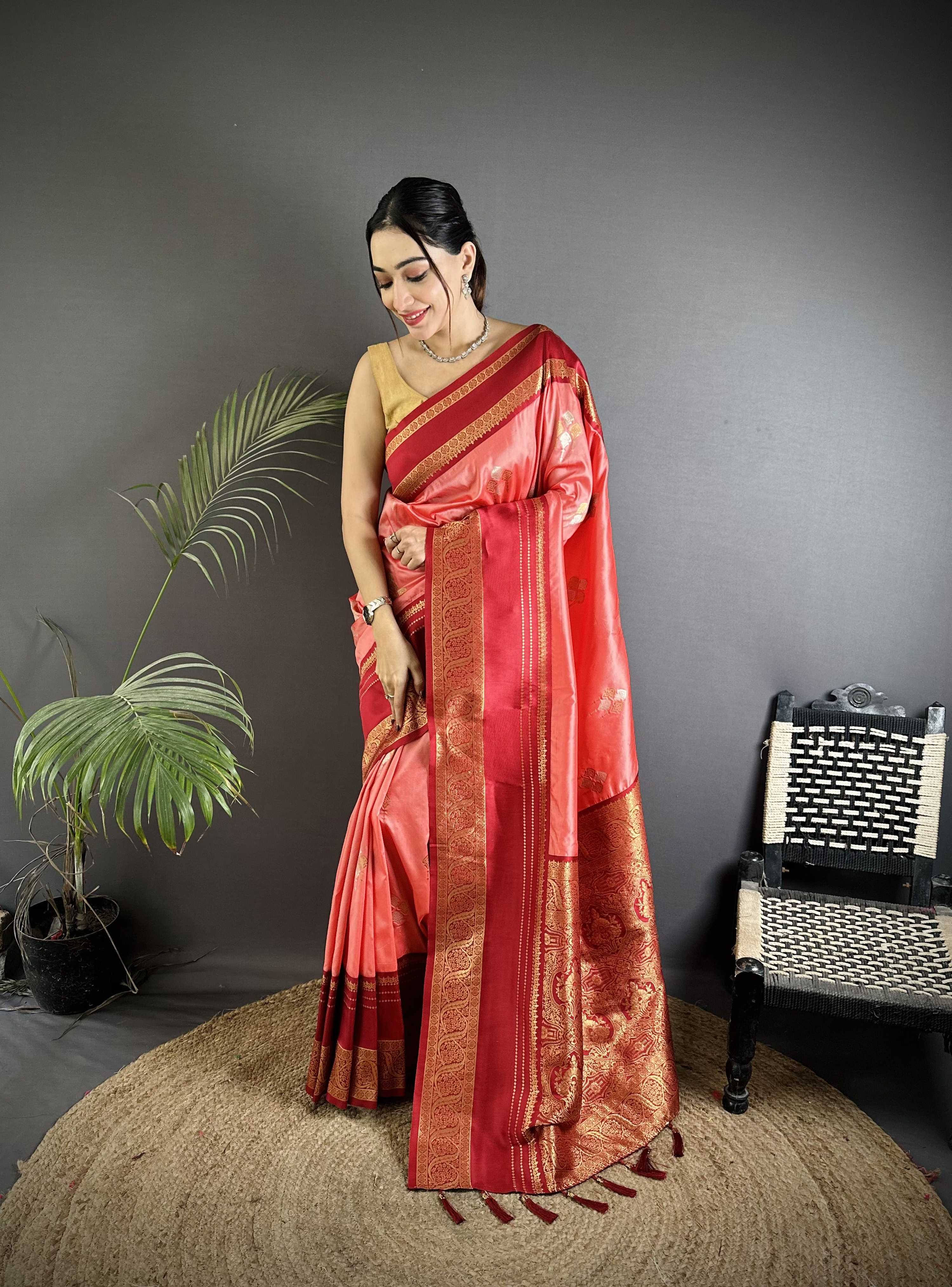 Sonakshi Women'S Gajri Premium Soft Silk Zari Woven Traditional Saree With Blouse | Grocsy