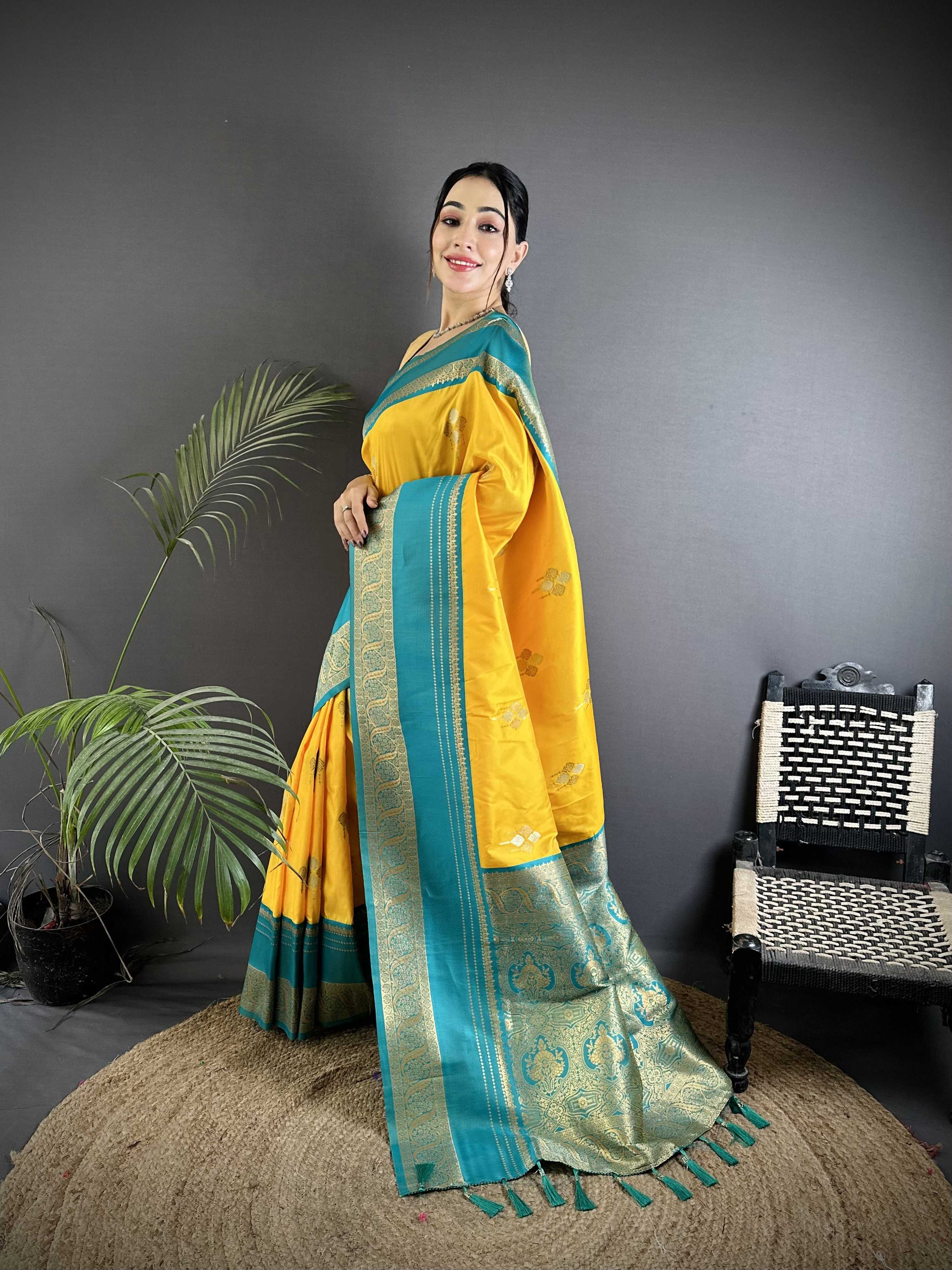 Sonakshi Women'S Yellow Premium Soft Silk Zari Woven Traditional Saree With Blouse | Grocsy
