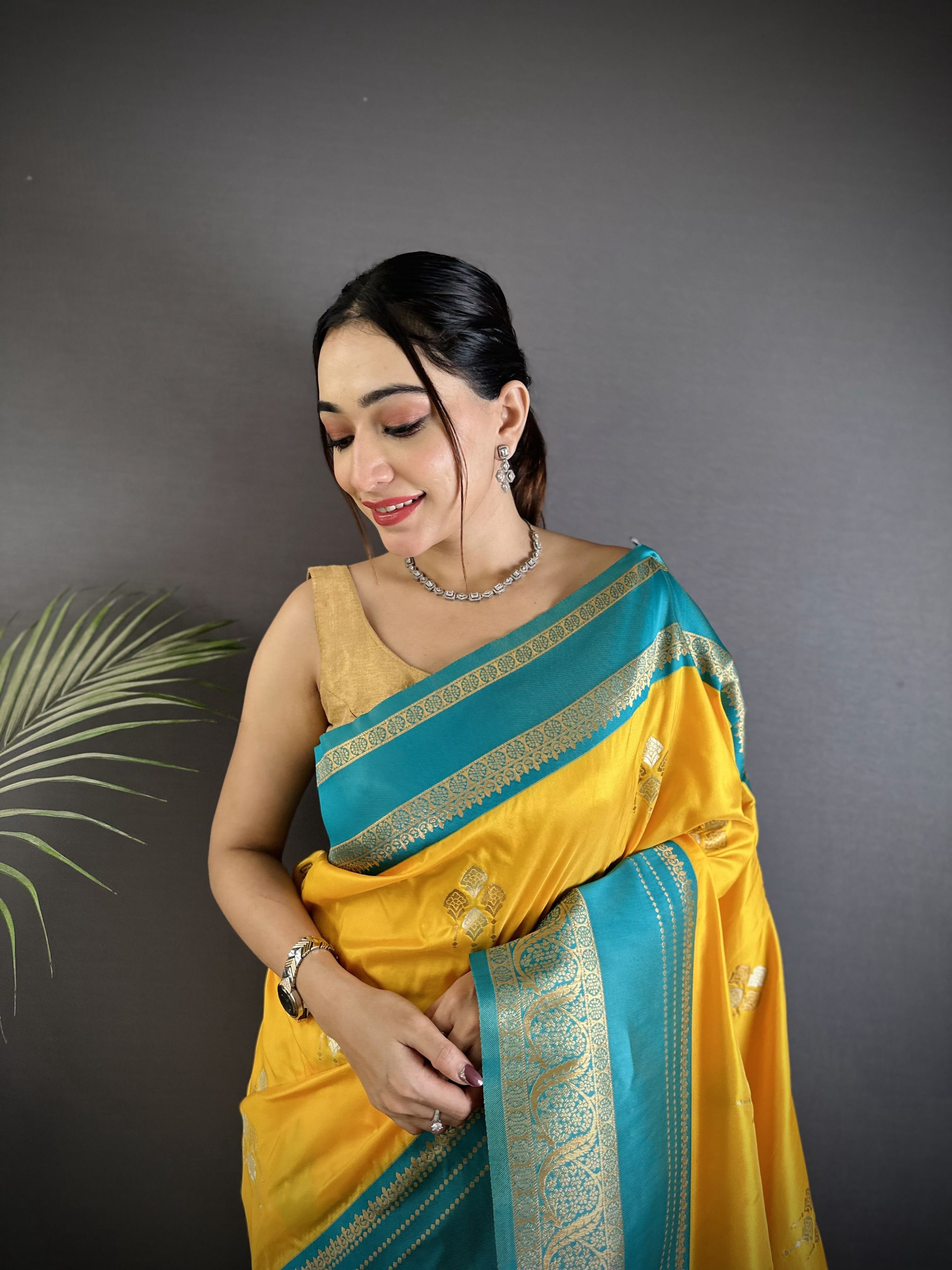 Sonakshi Women'S Yellow Premium Soft Silk Zari Woven Traditional Saree With Blouse | Grocsy