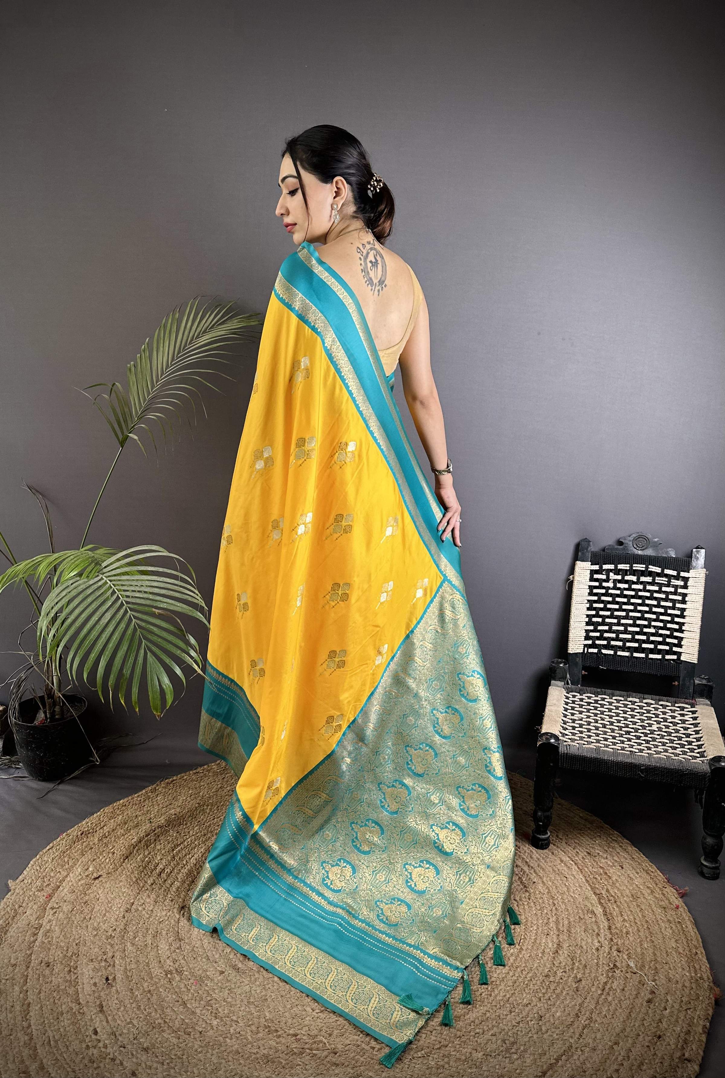 Sonakshi Women'S Yellow Premium Soft Silk Zari Woven Traditional Saree With Blouse | Grocsy