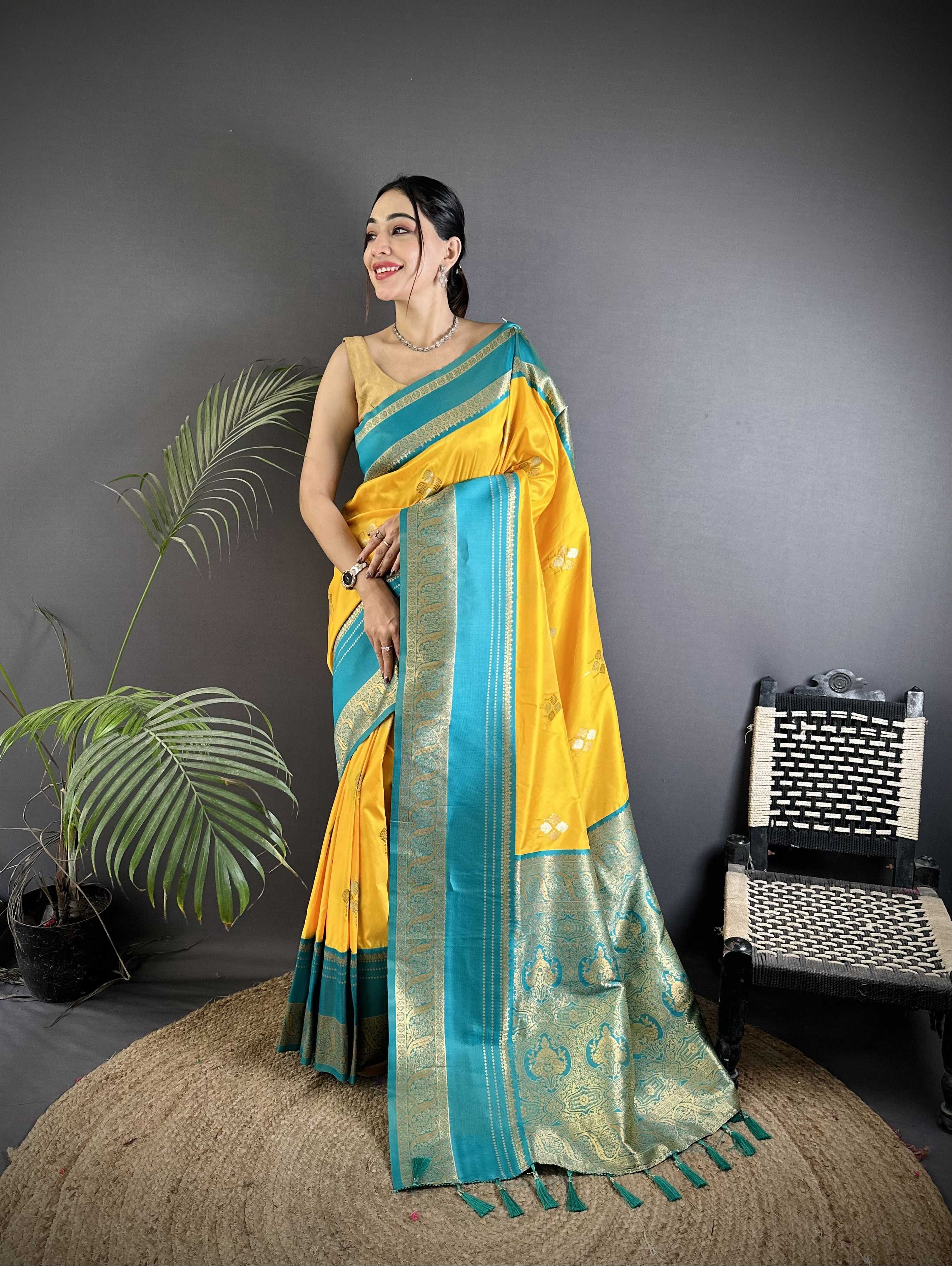 Sonakshi Women'S Yellow Premium Soft Silk Zari Woven Traditional Saree With Blouse | Grocsy
