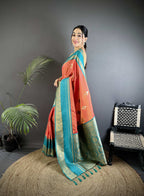 Sonakshi Women'S Peach Premium Soft Silk Zari Woven Traditional Saree With Blouse | Grocsy