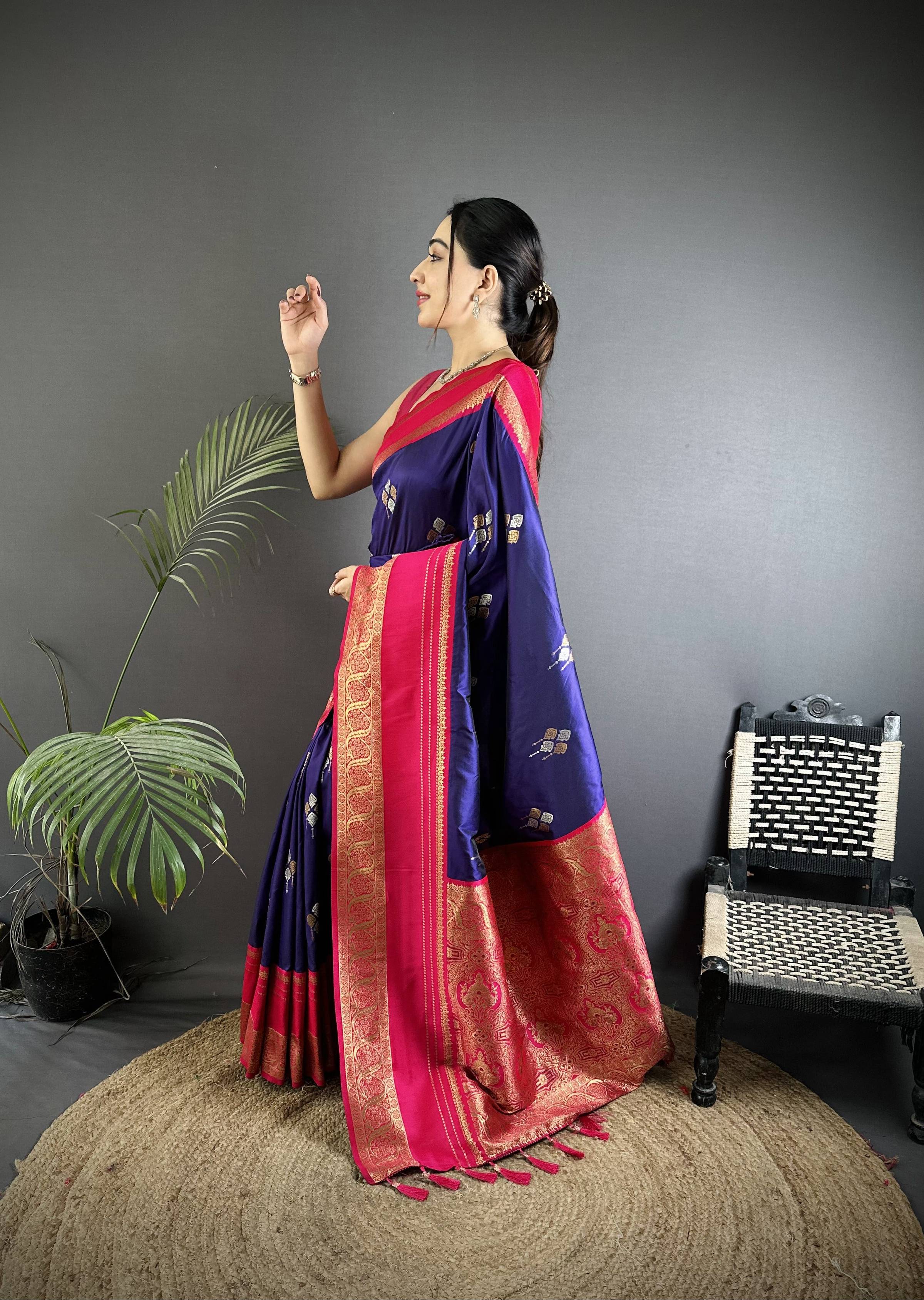 Sonakshi Women'S Blue Premium Soft Silk Zari Woven Traditional Saree With Blouse | Grocsy