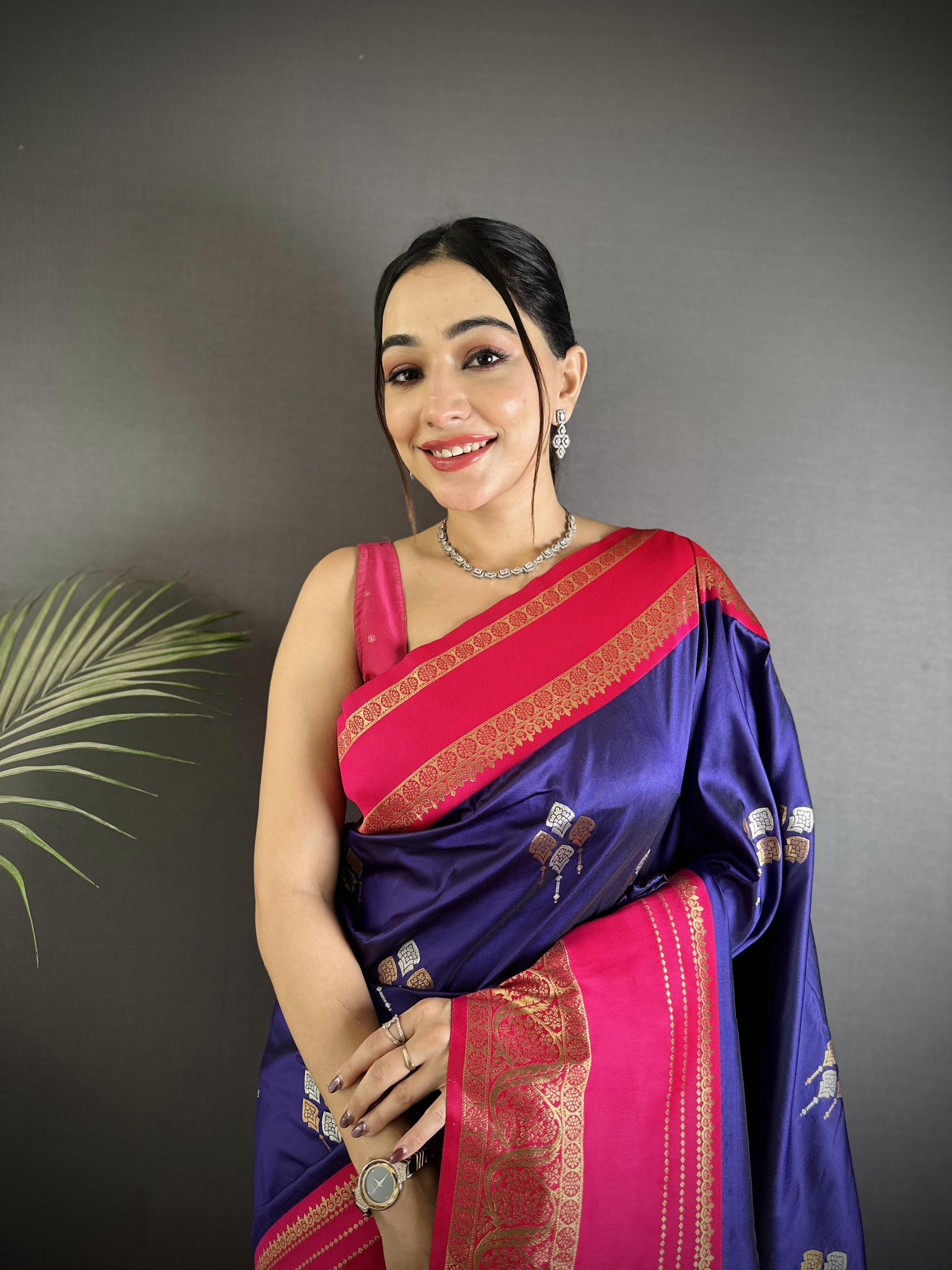 Sonakshi Women'S Blue Premium Soft Silk Zari Woven Traditional Saree With Blouse | Grocsy