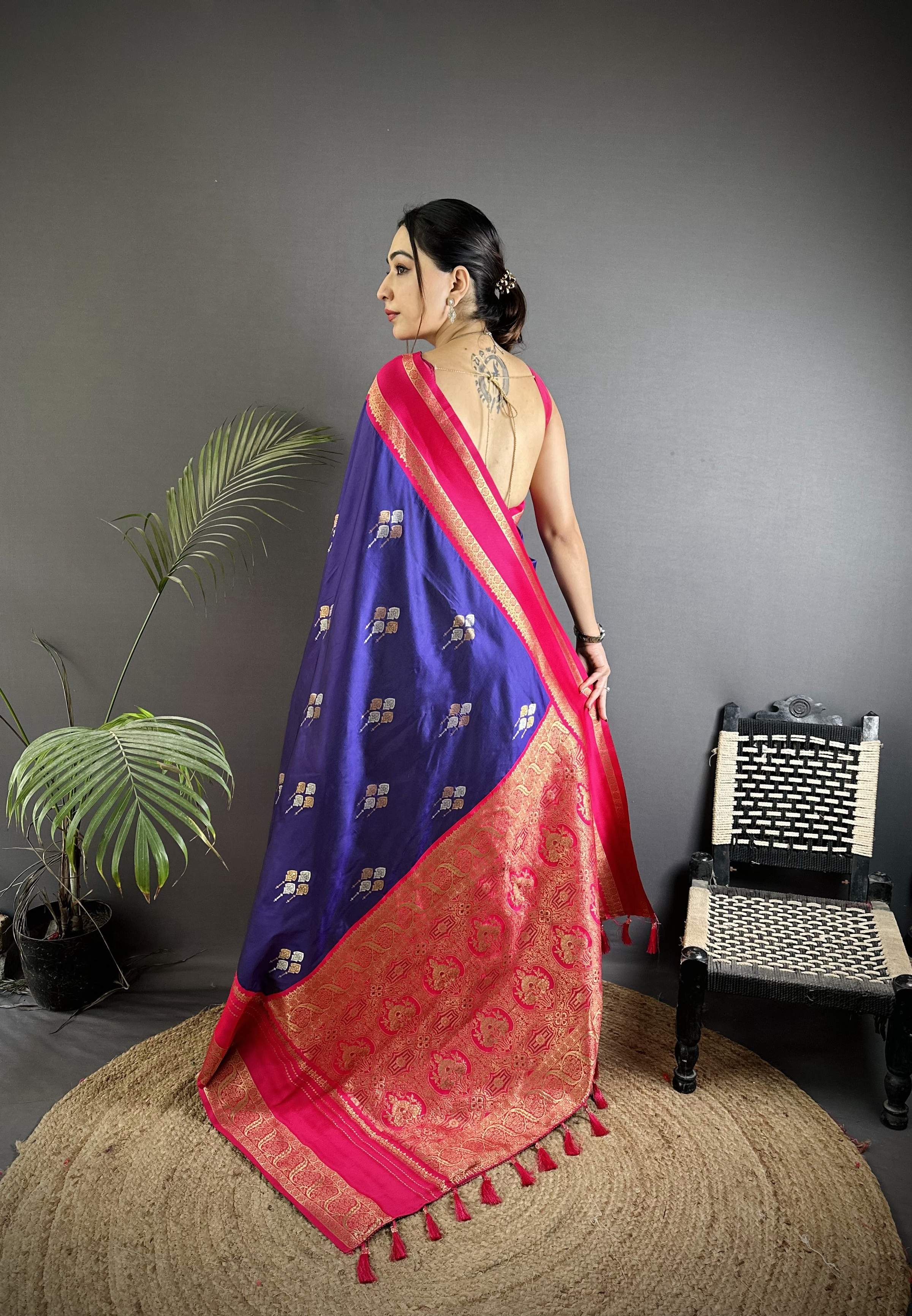 Sonakshi Women'S Blue Premium Soft Silk Zari Woven Traditional Saree With Blouse | Grocsy