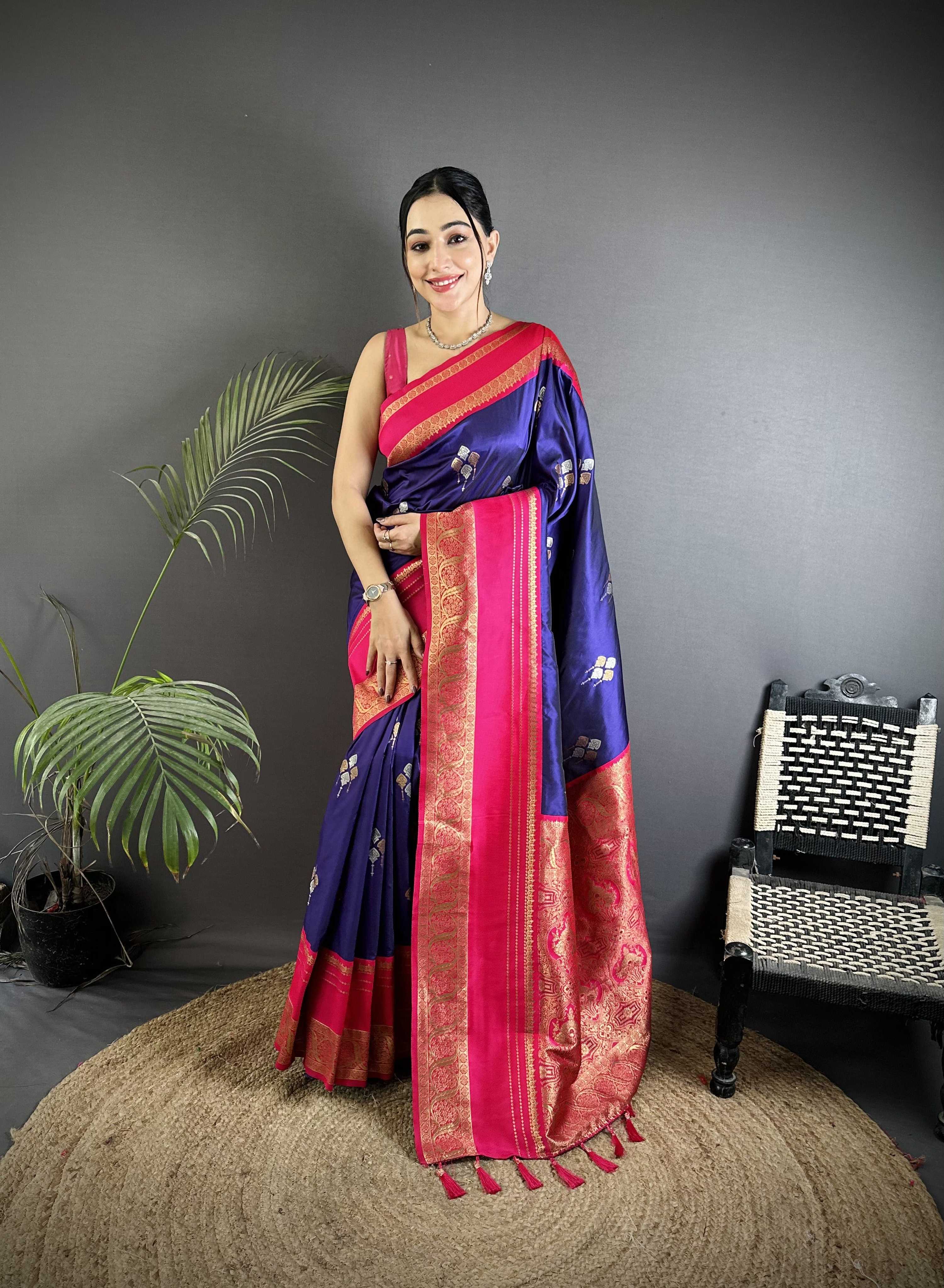 Sonakshi Women'S Blue Premium Soft Silk Zari Woven Traditional Saree With Blouse | Grocsy