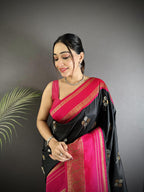 Sonakshi Women'S Black Premium Soft Silk Zari Woven Traditional Saree With Blouse | Grocsy