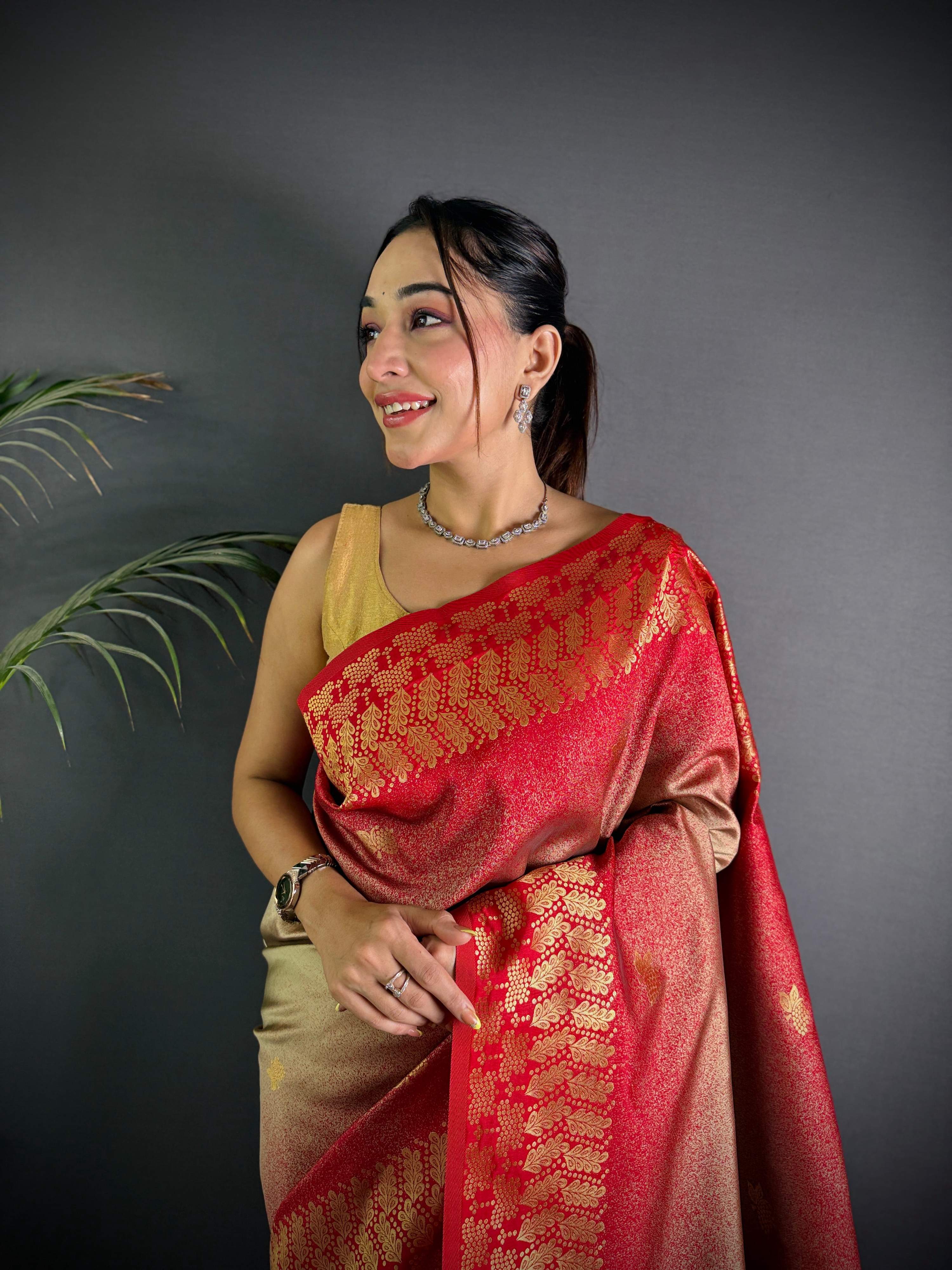 Sonakshi Women'S Biscuit Ikkat Silk Zari Woven Traditional Saree With Blouse | Grocsy
