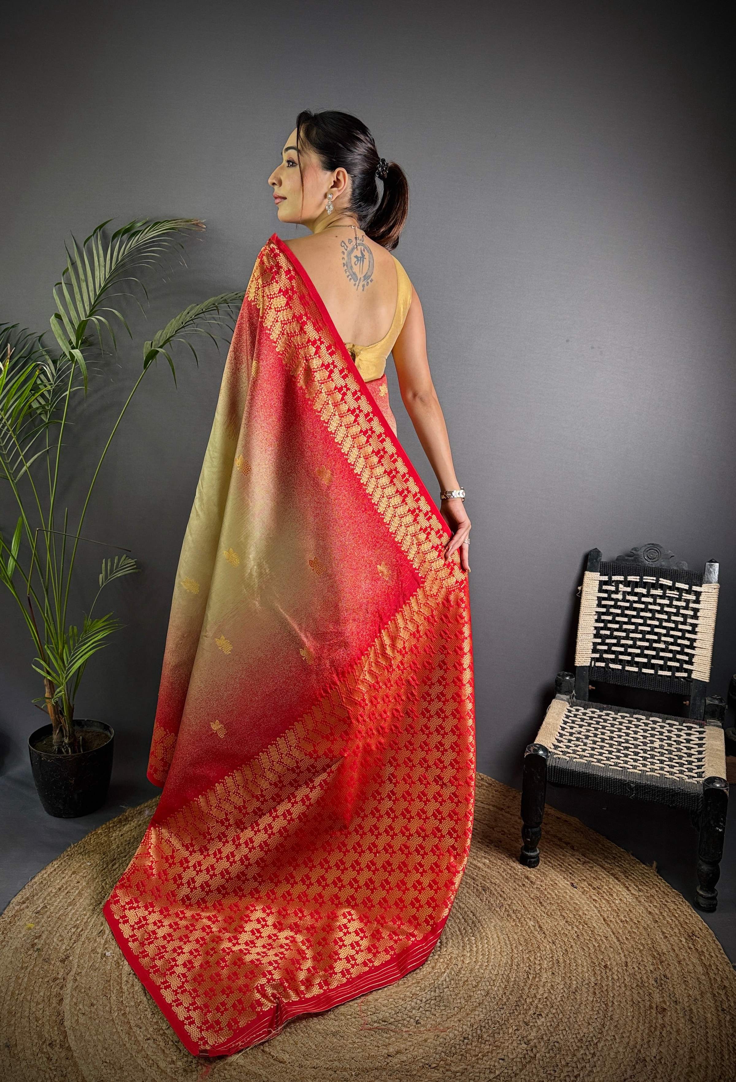 Sonakshi Women'S Biscuit Ikkat Silk Zari Woven Traditional Saree With Blouse | Grocsy