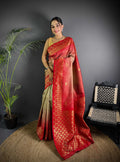 Sonakshi Women'S Biscuit Ikkat Silk Zari Woven Traditional Saree With Blouse | Grocsy