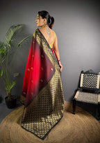 Sonakshi Women'S Red Ikkat Silk Zari Woven Traditional Saree With Blouse | Grocsy