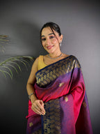 Sonakshi Women'S Pink Ikkat Silk Zari Woven Traditional Saree With Blouse | Grocsy