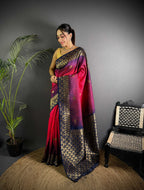 Sonakshi Women'S Pink Ikkat Silk Zari Woven Traditional Saree With Blouse | Grocsy
