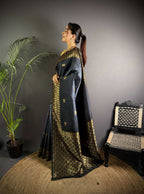 Sonakshi Women'S Grey Ikkat Silk Zari Woven Traditional Saree With Blouse | Grocsy