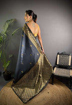 Sonakshi Women'S Grey Ikkat Silk Zari Woven Traditional Saree With Blouse | Grocsy