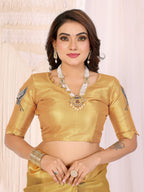Sonakshi Women'S Gold Premium Tissue Silk Copper-Gold Border Traditional Saree With Blouse | Grocsy