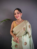 Sonakshi Women'S Pista Pure Organza Silk With Attractive Embroidery Work Traditional Saree With Blouse | Grocsy