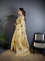 Sonakshi Women'S Chandan Pure Organza Silk With Attractive Embroidery Work Traditional Saree With Blouse | Grocsy