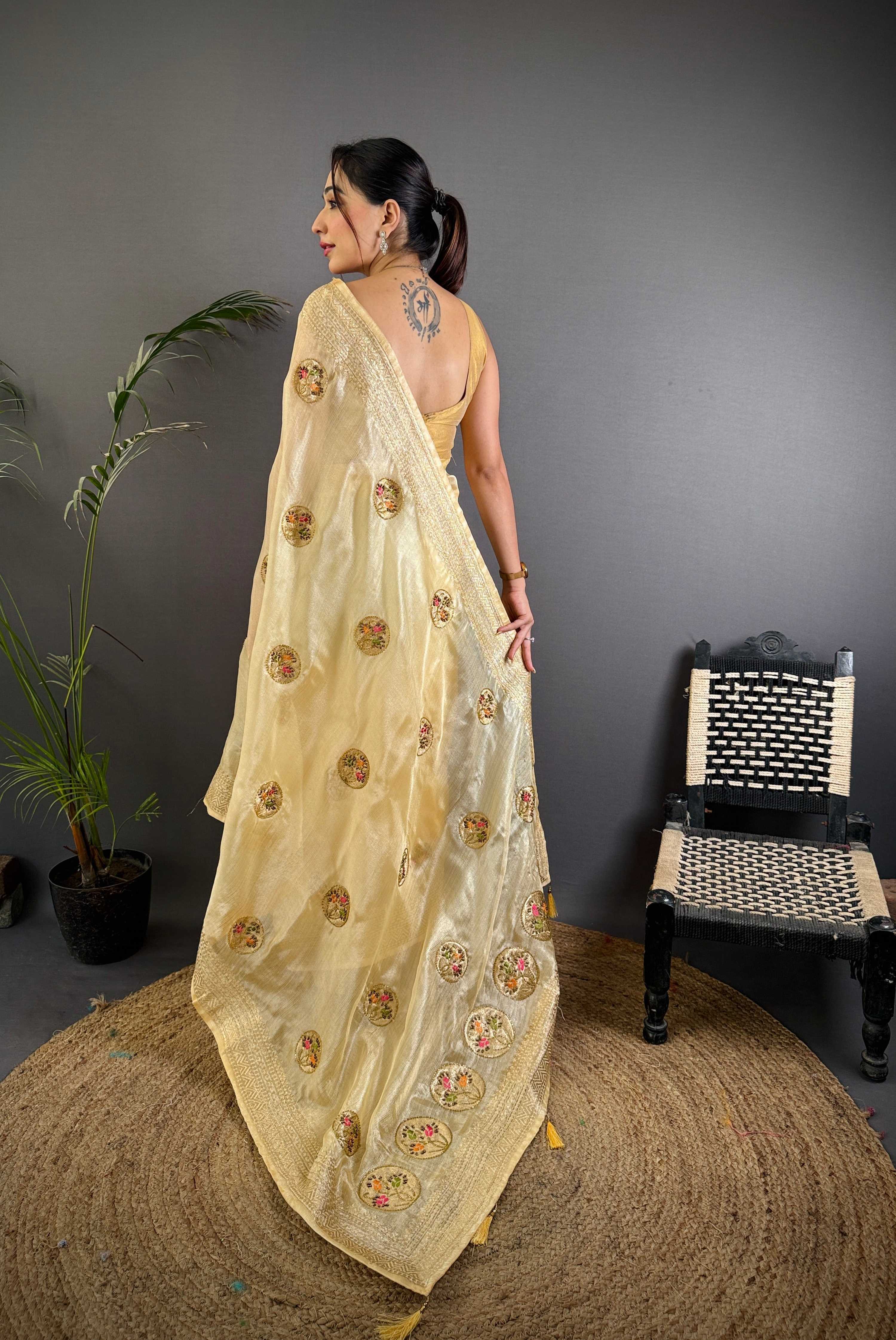 Sonakshi Women'S Chandan Pure Organza Silk With Attractive Embroidery Work Traditional Saree With Blouse | Grocsy
