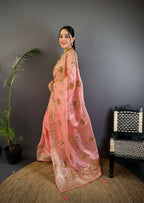 Sonakshi Women'S Gajri Pure Organza Silk With Attractive Embroidery Work Traditional Saree With Blouse | Grocsy