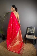 Sonakshi Women'S Ranipink Pure Lichi Silk With Weaving Zari Traditional Saree With Blouse | Grocsy