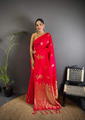 Sonakshi Women'S Ranipink Pure Lichi Silk With Weaving Zari Traditional Saree With Blouse | Grocsy