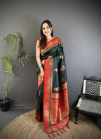 Sonakshi Women'S Black Pure Soft Banarasi Silk With Contrast Weaving Border And Pallu Traditional Saree With Blouse | Grocsy