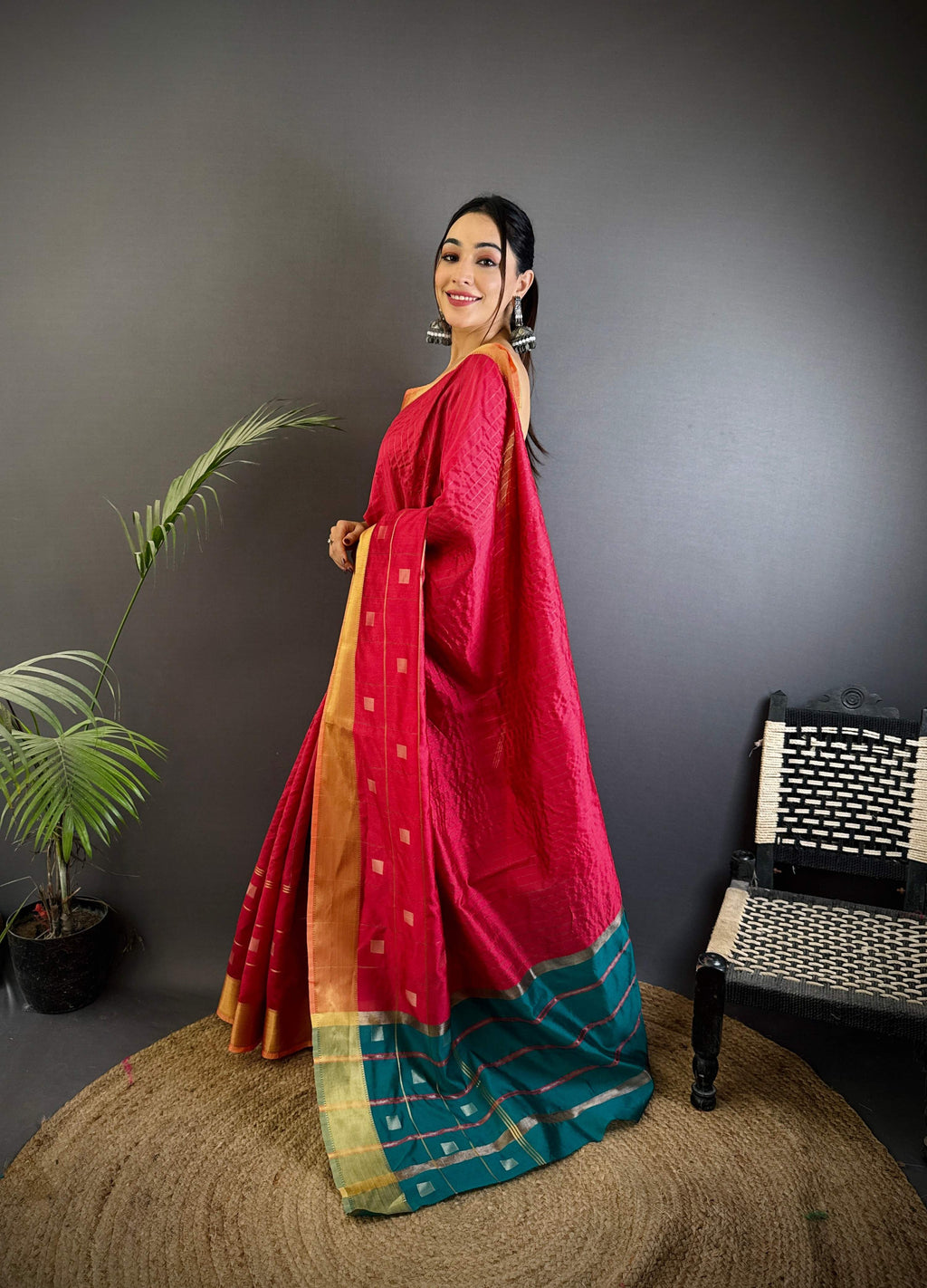 Sonakshi Women's Rani Pink Soft Cotton Silk Golden Zari Weaving Traditional Saree with Blouse | Grocsy
