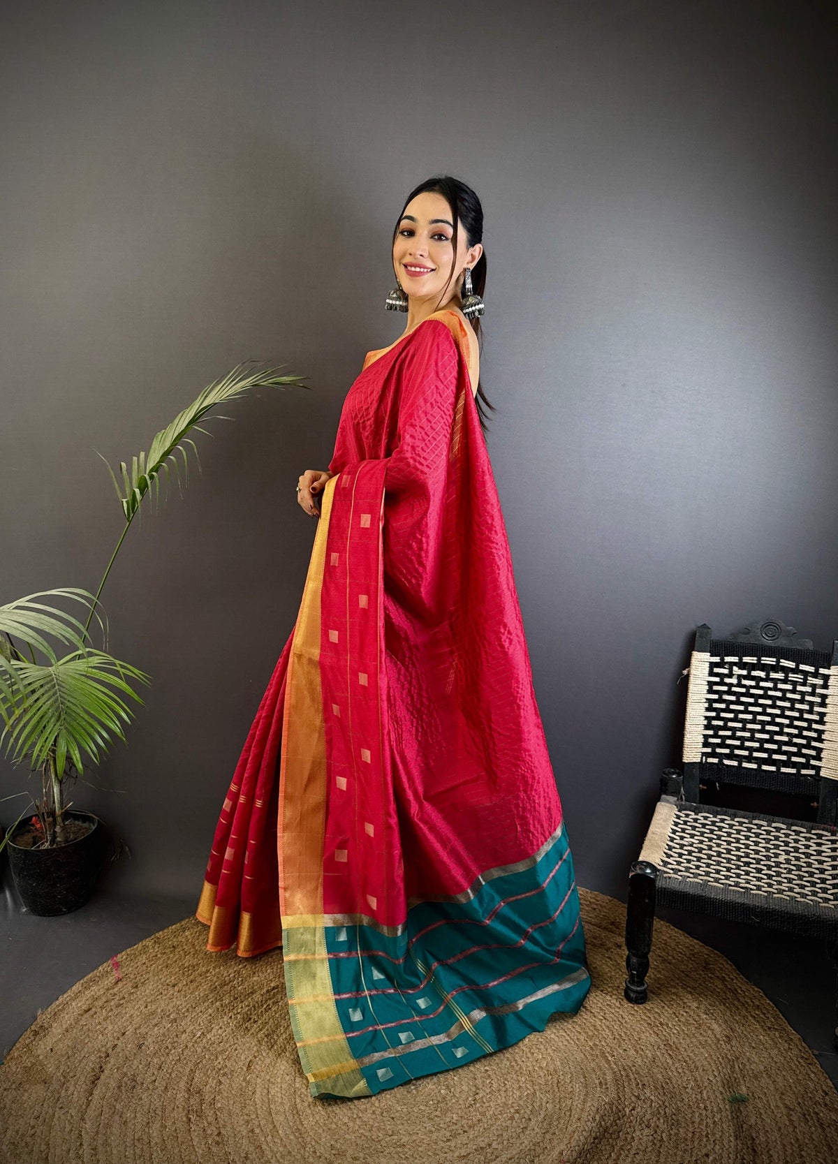 Sonakshi Women's Rani Pink Soft Cotton Silk Golden Zari Weaving Traditional Saree with Blouse | Grocsy