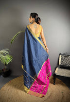 Sonakshi Women's Royal Blue Soft Cotton Silk Golden Zari Weaving Traditional Saree with Blouse | Grocsy