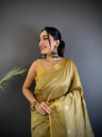 Sonakshi Women's Sona Gold Soft Cotton Silk Golden Zari Weaving Traditional Saree with Blouse | Grocsy