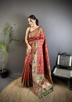 Sonakshi Women's Red Banarsi Silk Tassel Weaving Traditional Saree with Blouse | Grocsy