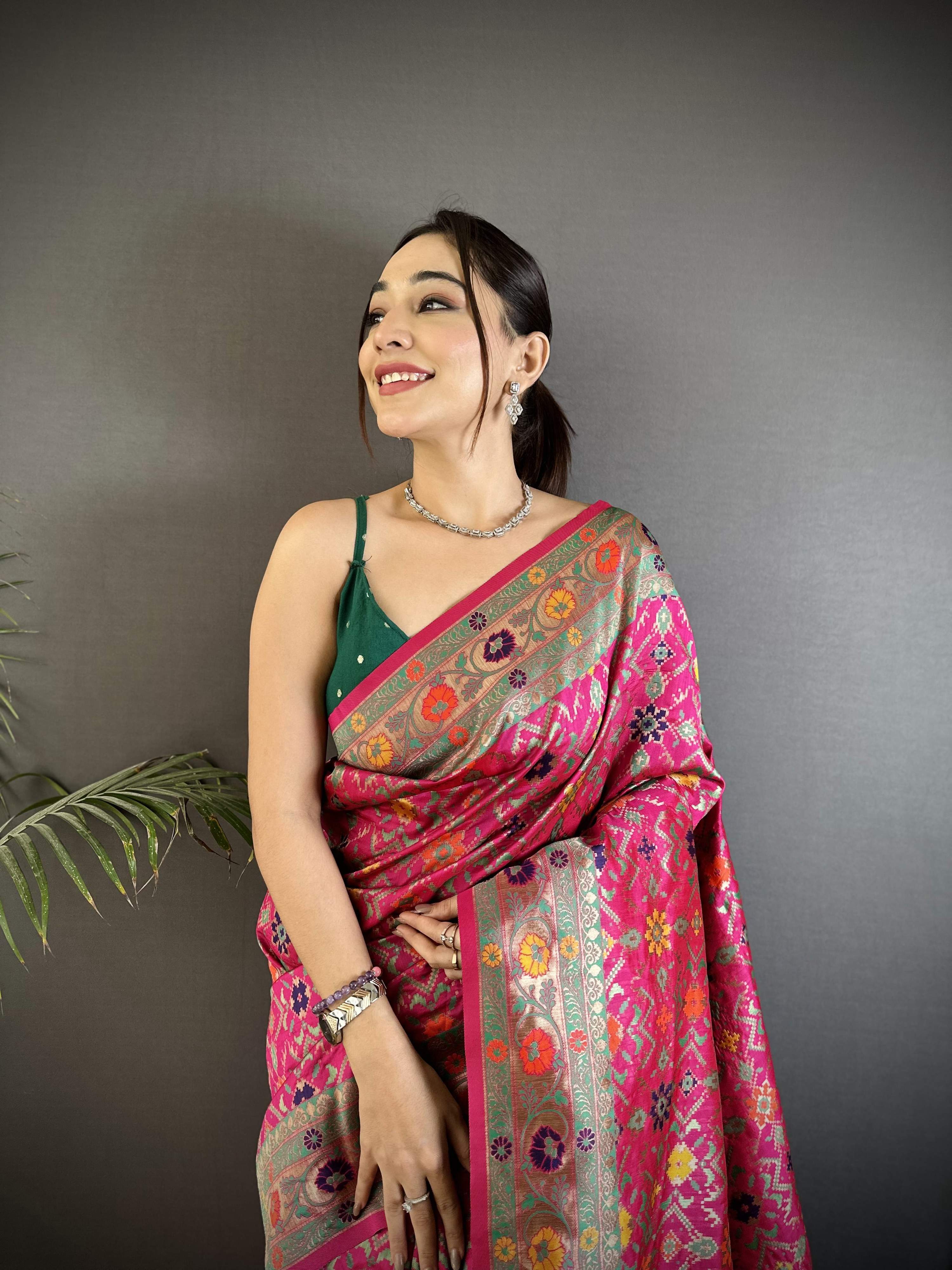 Sonakshi Women's Rani Pink Banarasi Silk Tassel Weaving Traditional Saree with Blouse | Grocsy