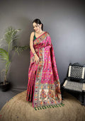 Sonakshi Women's Rani Pink Banarasi Silk Tassel Weaving Traditional Saree with Blouse | Grocsy