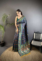 Sonakshi Women's Royal Blue Banarsi Silk Tassel Weaving Traditional Saree with Blouse | Grocsy