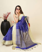 Sonakshi Women's Royal Blue Raw Silk Khadi & Zari Weaving Traditional Saree with Blouse | Grocsy